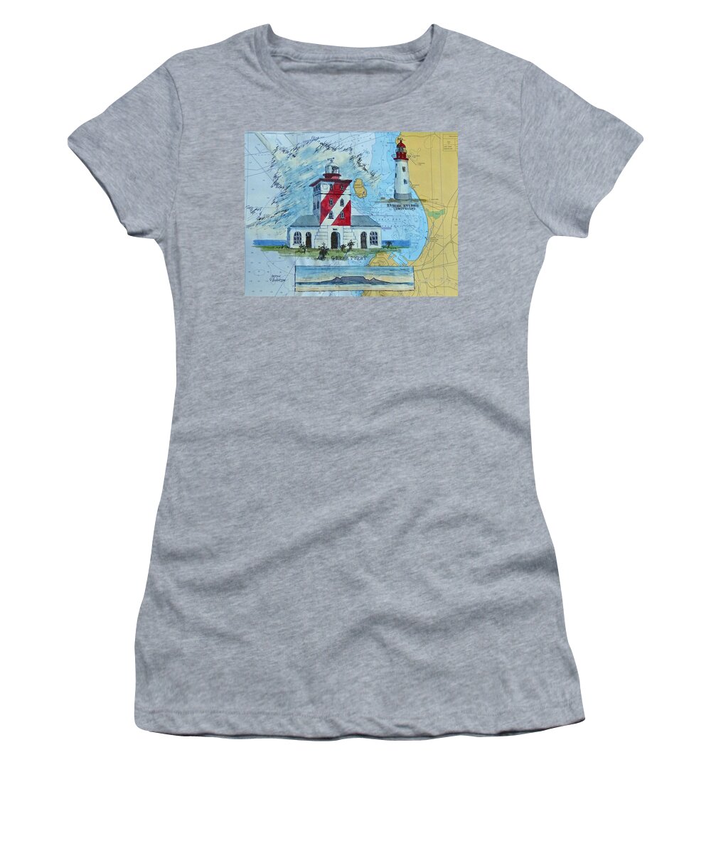 Sea Chart Women's T-Shirt featuring the painting Green Point Lighthouse by Yvonne Ankerman