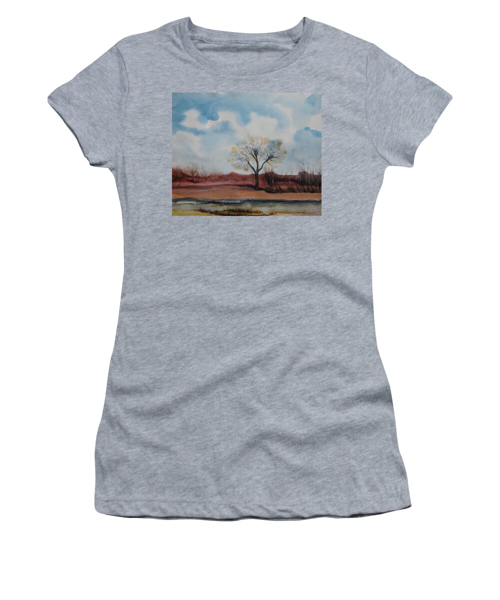 Watercolor Women's T-Shirt featuring the painting Greeting the Spring by Anna Duyunova