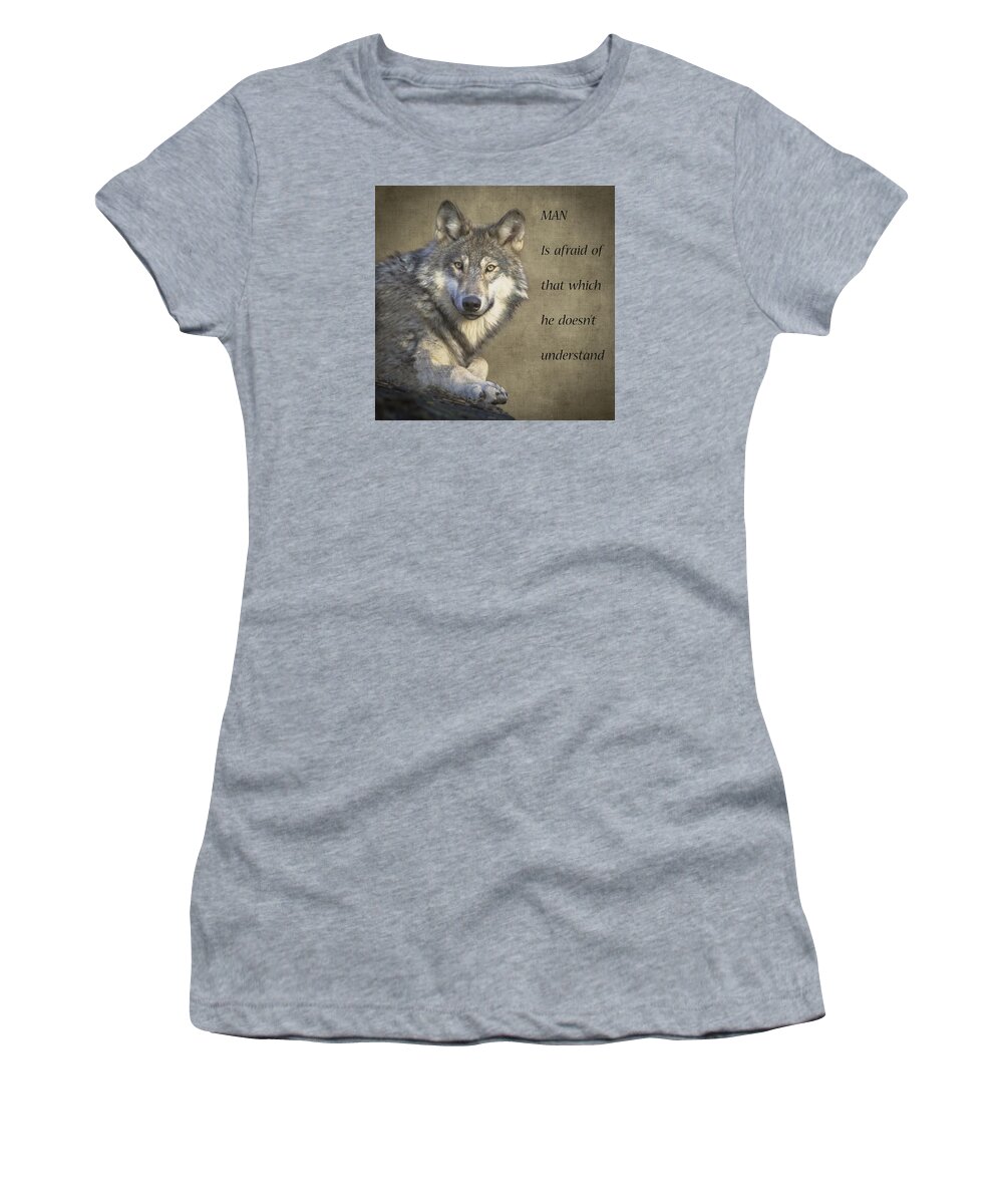 America Women's T-Shirt featuring the digital art Grey Wolf Verse by Roy Pedersen