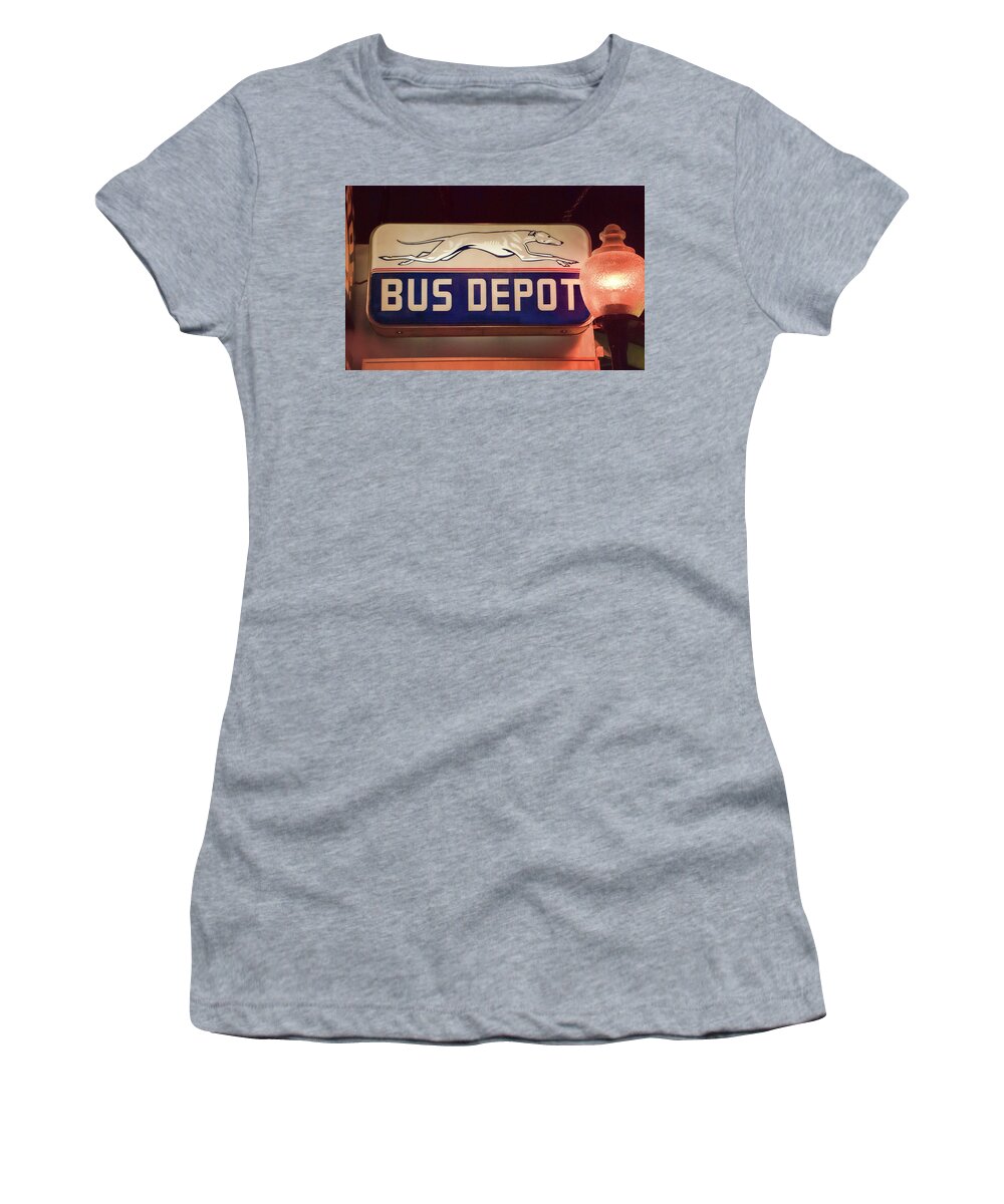 Greyhound Bus Depot Women's T-Shirt featuring the photograph Greyhound Bus Depot by Phyllis Taylor
