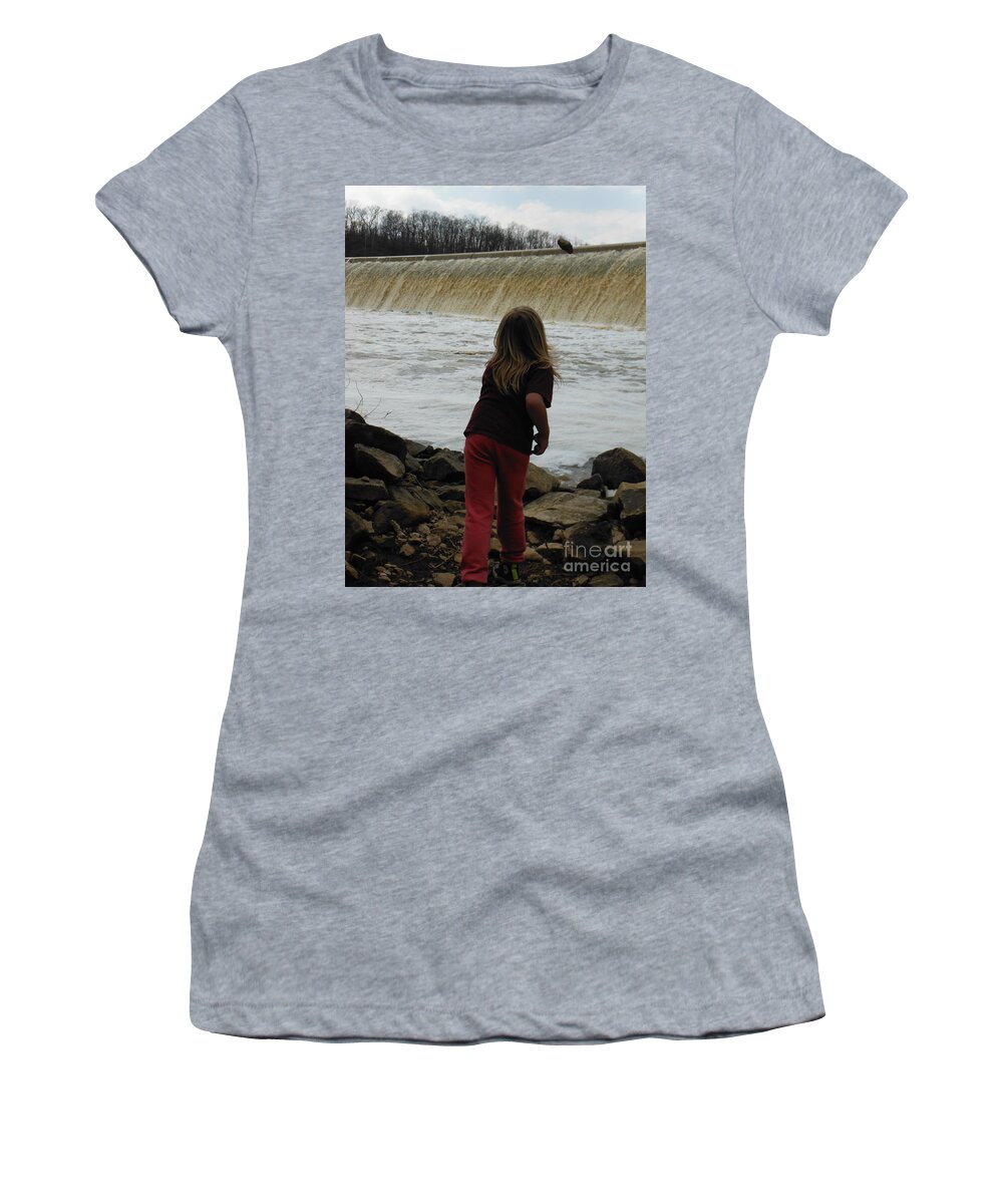 Griggs Dam Rock Toss Women's T-Shirt featuring the photograph Griggs Dam Rock Toss by Paddy Shaffer