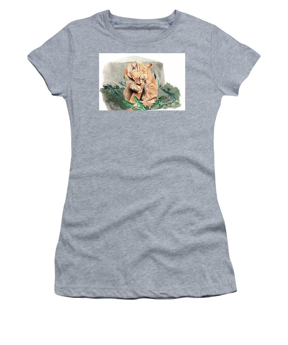 Cat Women's T-Shirt featuring the painting Grooming Time by Louise Howarth
