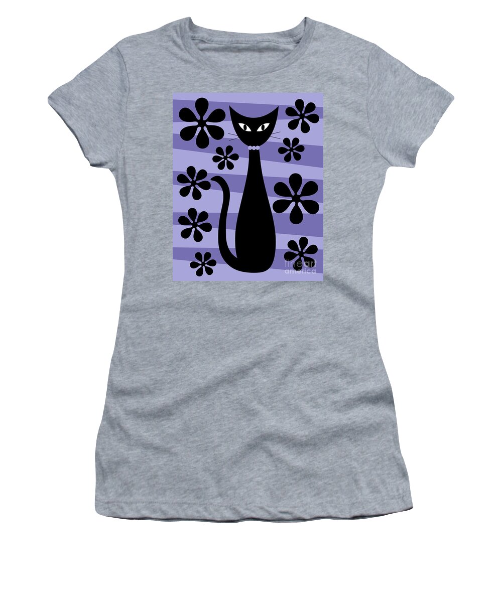 Donna Mibus Women's T-Shirt featuring the digital art Groovy Flowers with Cat Purple and Light Purple by Donna Mibus