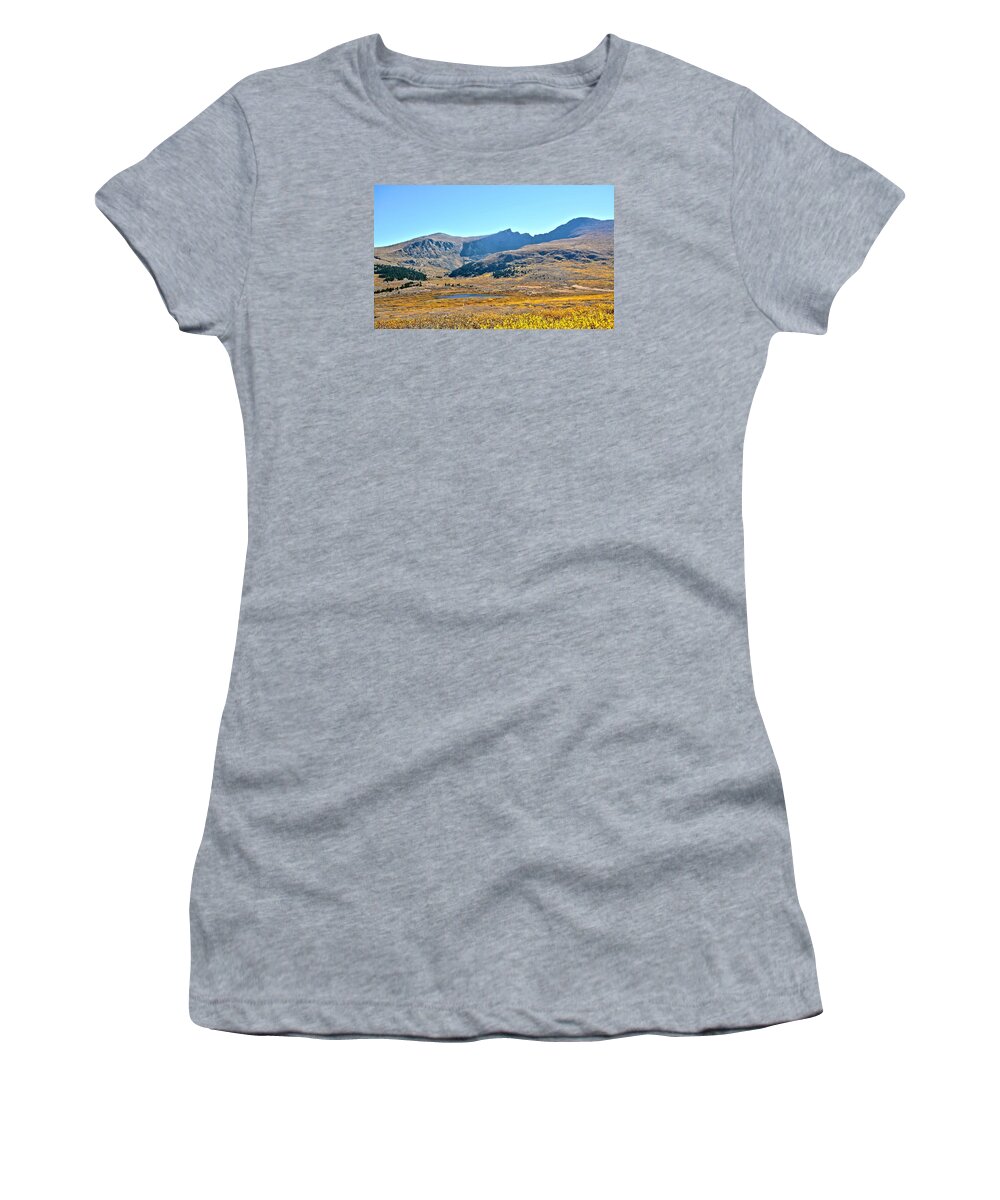 Fall Women's T-Shirt featuring the photograph Guanella Pass Lake Summit and Fall Colorado Colors by Amy McDaniel