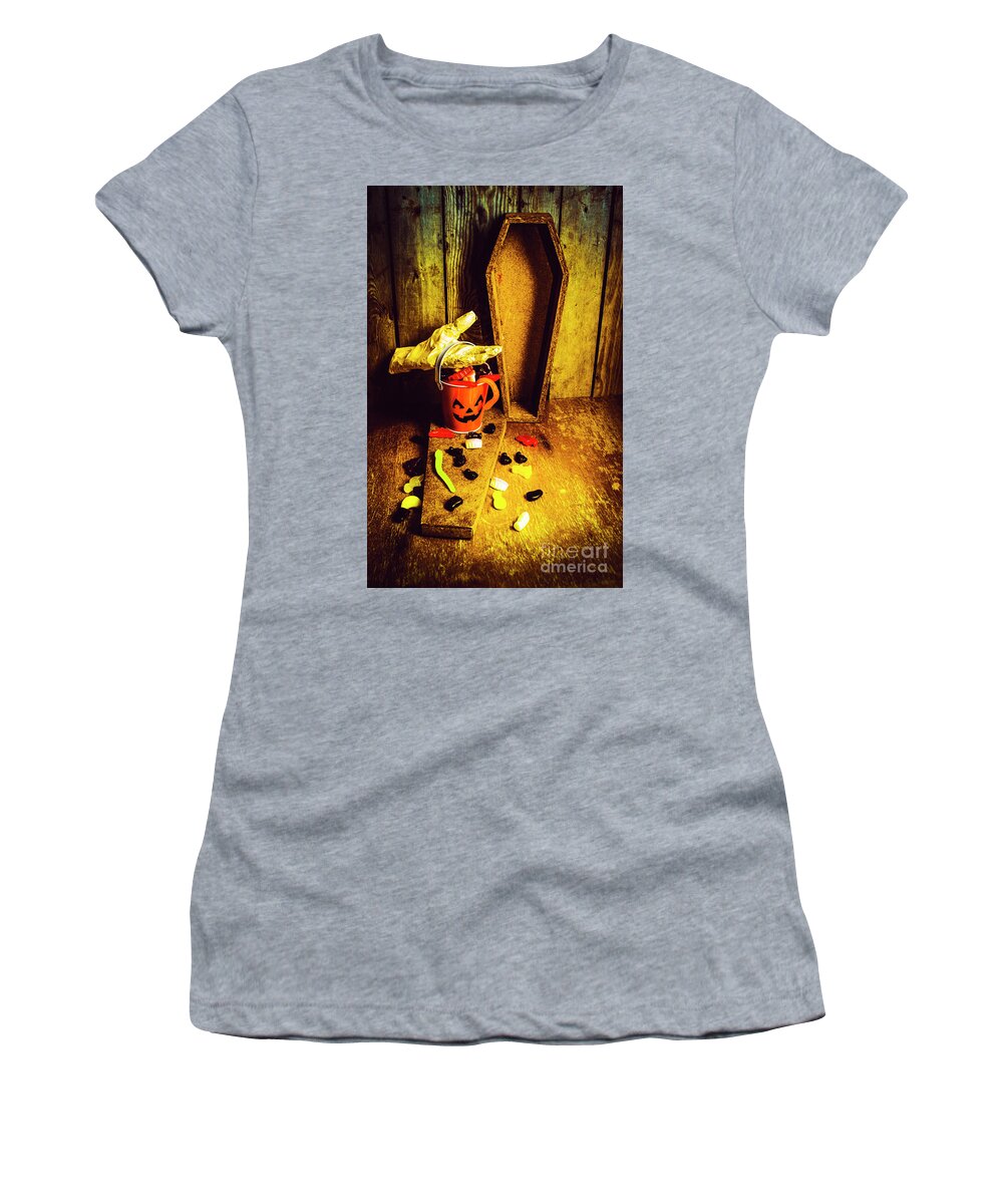 Pumpkin Women's T-Shirt featuring the photograph Halloween trick of treats background by Jorgo Photography