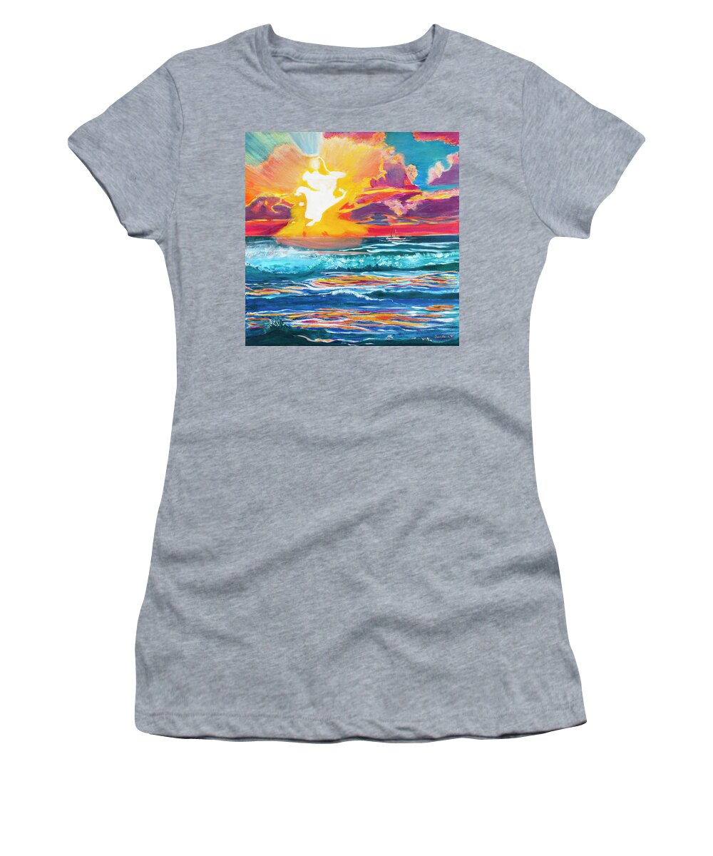  Polynesian Women's T-Shirt featuring the painting Hamoa Sunrise and Hokulea 20x20 by Santana Star
