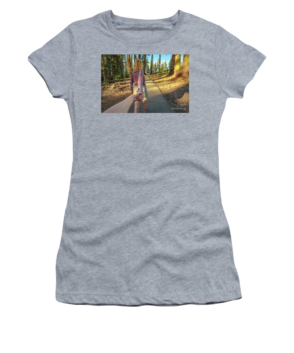 Hand In Hand Women's T-Shirt featuring the photograph Hand in hand Sequoia Hiking by Benny Marty