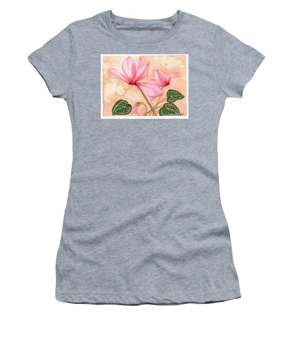 Cyclamen Women's T-Shirt featuring the painting Happy Dance by Hilda Wagner