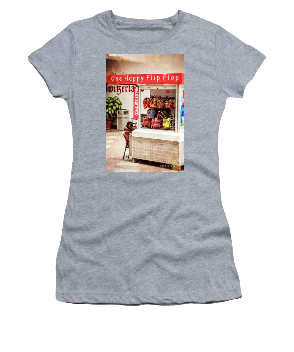 Vendor Women's T-Shirt featuring the photograph Happy Flip Flop by Kathy Strauss