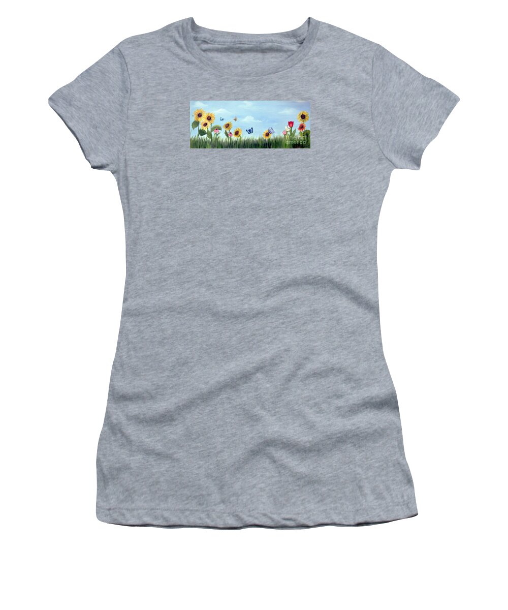 Garden Women's T-Shirt featuring the painting Happy Garden by Carol Sweetwood