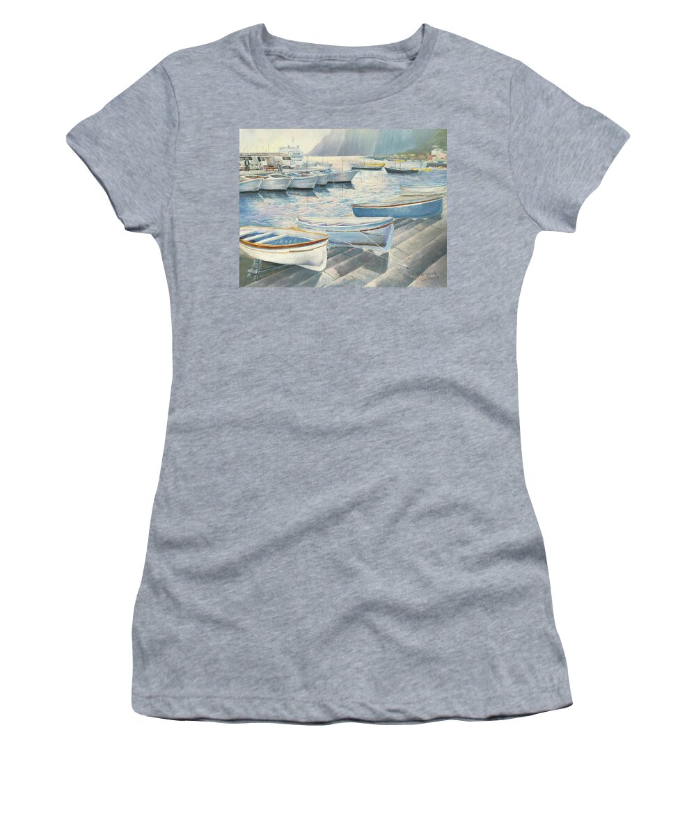 Capri Women's T-Shirt featuring the painting Harbor of Capri by ML McCormick