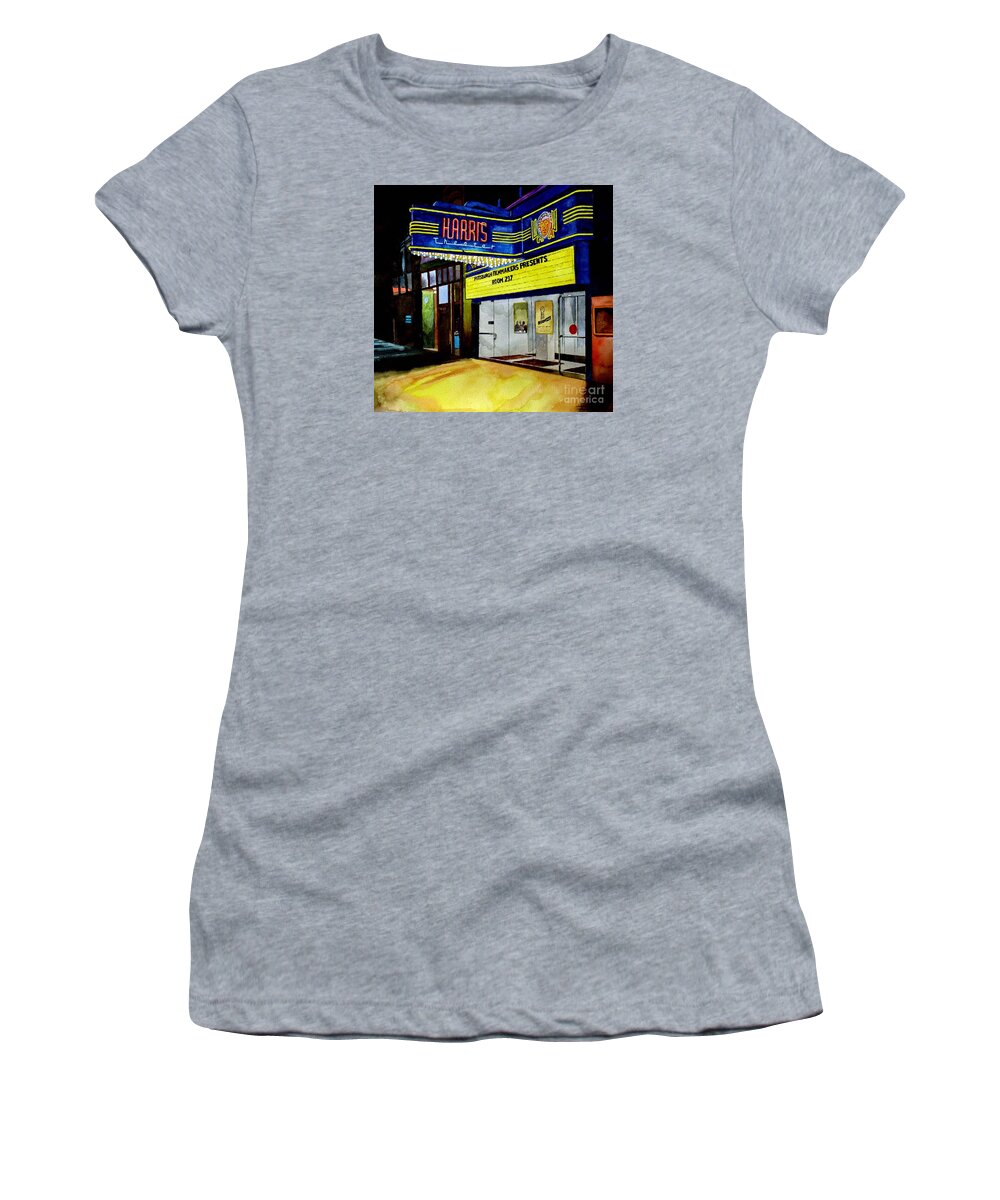 Theater Women's T-Shirt featuring the painting Harris Theater Pittsburgh Pennsylvania by Christopher Shellhammer