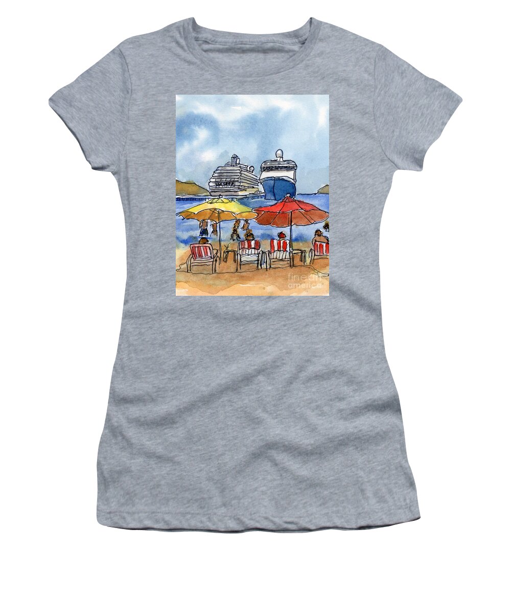 Cruise Women's T-Shirt featuring the painting Hautuco Dock by Randy Sprout