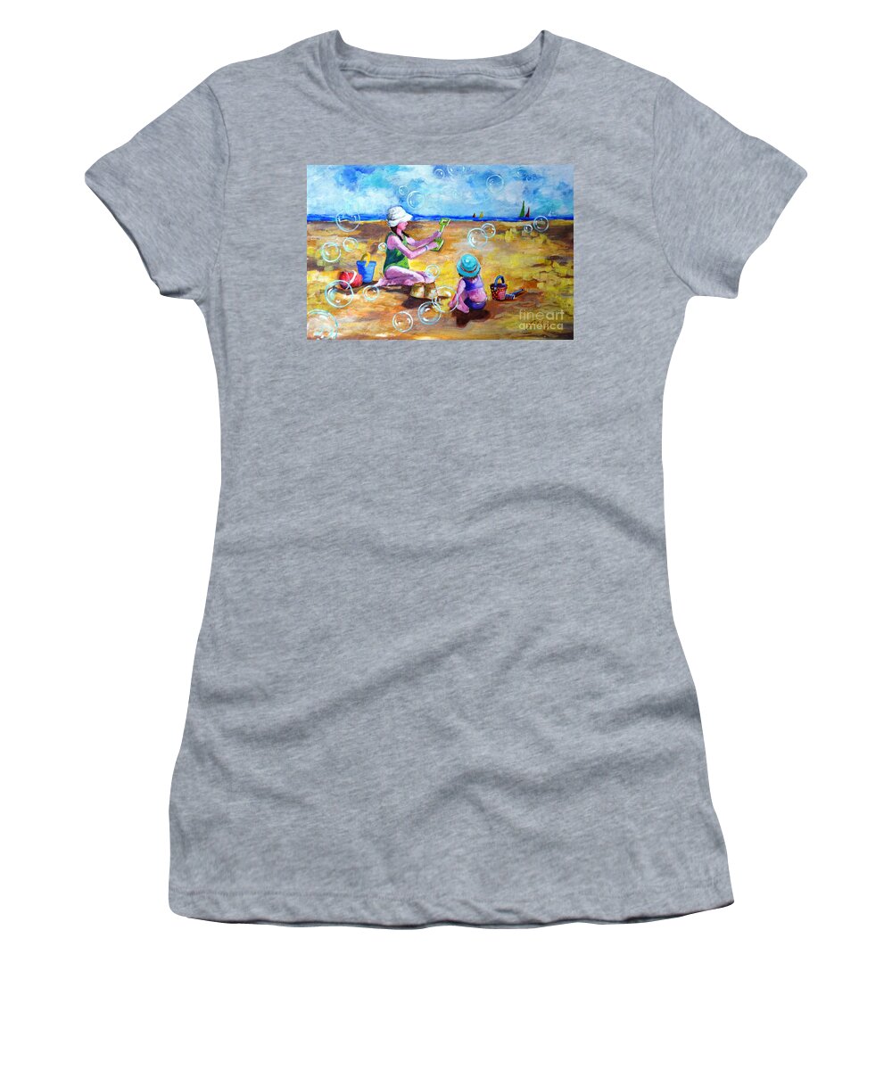 Young Girls Women's T-Shirt featuring the painting Childhood #2 by Betty M M Wong