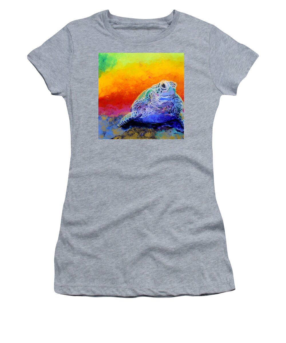 Sea Turtle Women's T-Shirt featuring the painting Hawaiian Honu 4 by Marionette Taboniar