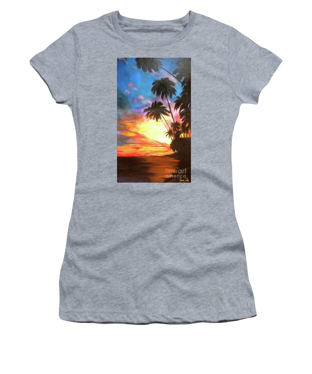 Sunset Women's T-Shirt featuring the painting Hawaiian Seascape by Jenny Lee