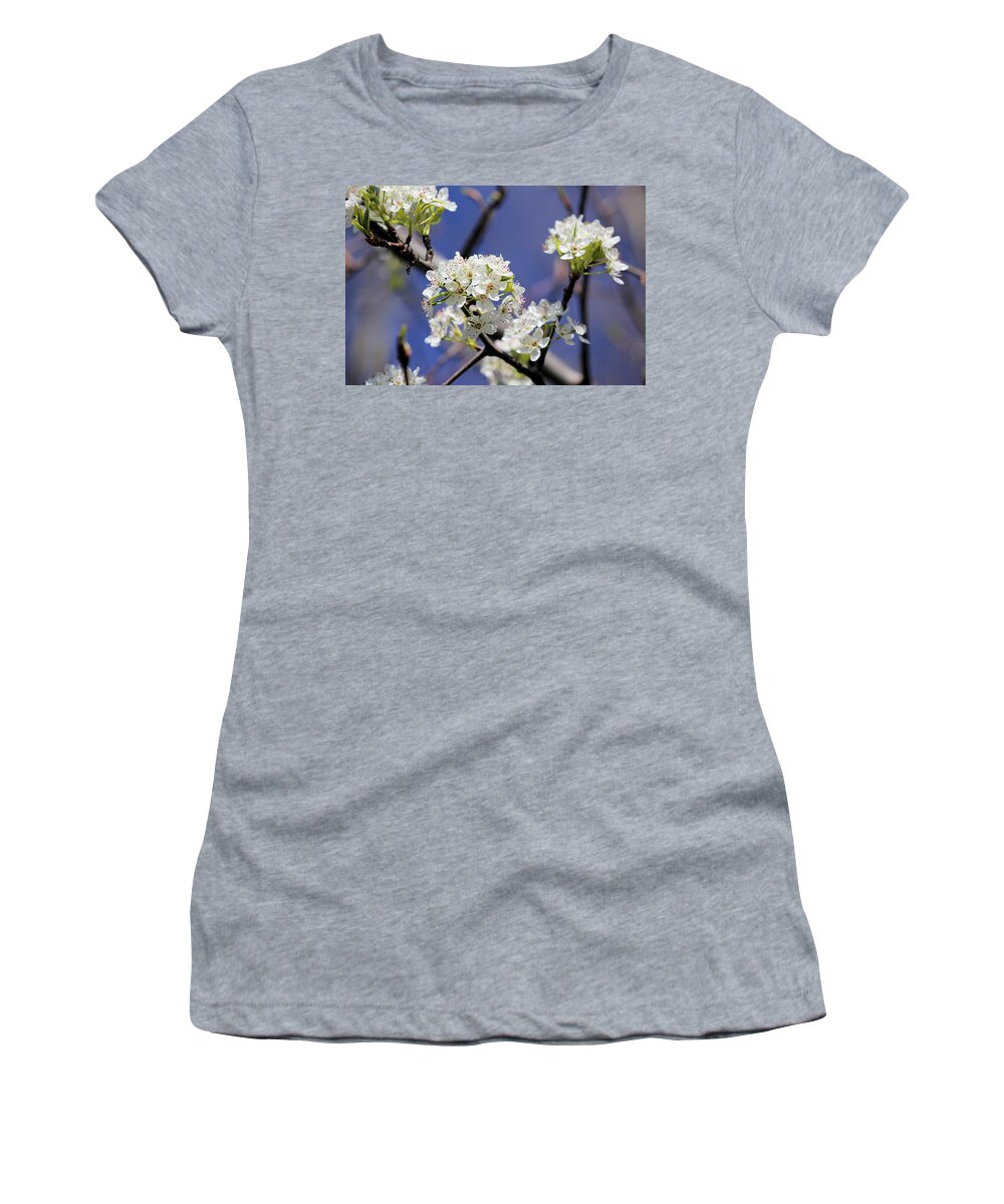 Hawthorn Women's T-Shirt featuring the photograph Hawthorne Blossoms by Theresa Campbell