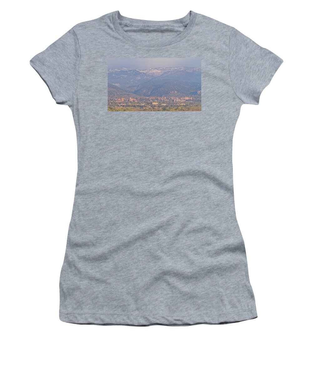 Colorado Women's T-Shirt featuring the photograph Hazy Low Cloud Morning Boulder Colorado University Scenic View by James BO Insogna