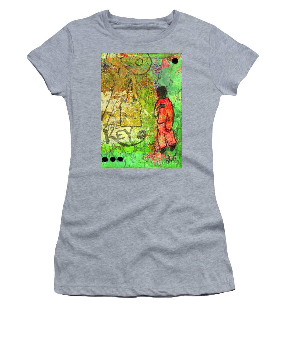 Greeting Cards Women's T-Shirt featuring the mixed media He Found the KEY by Angela L Walker