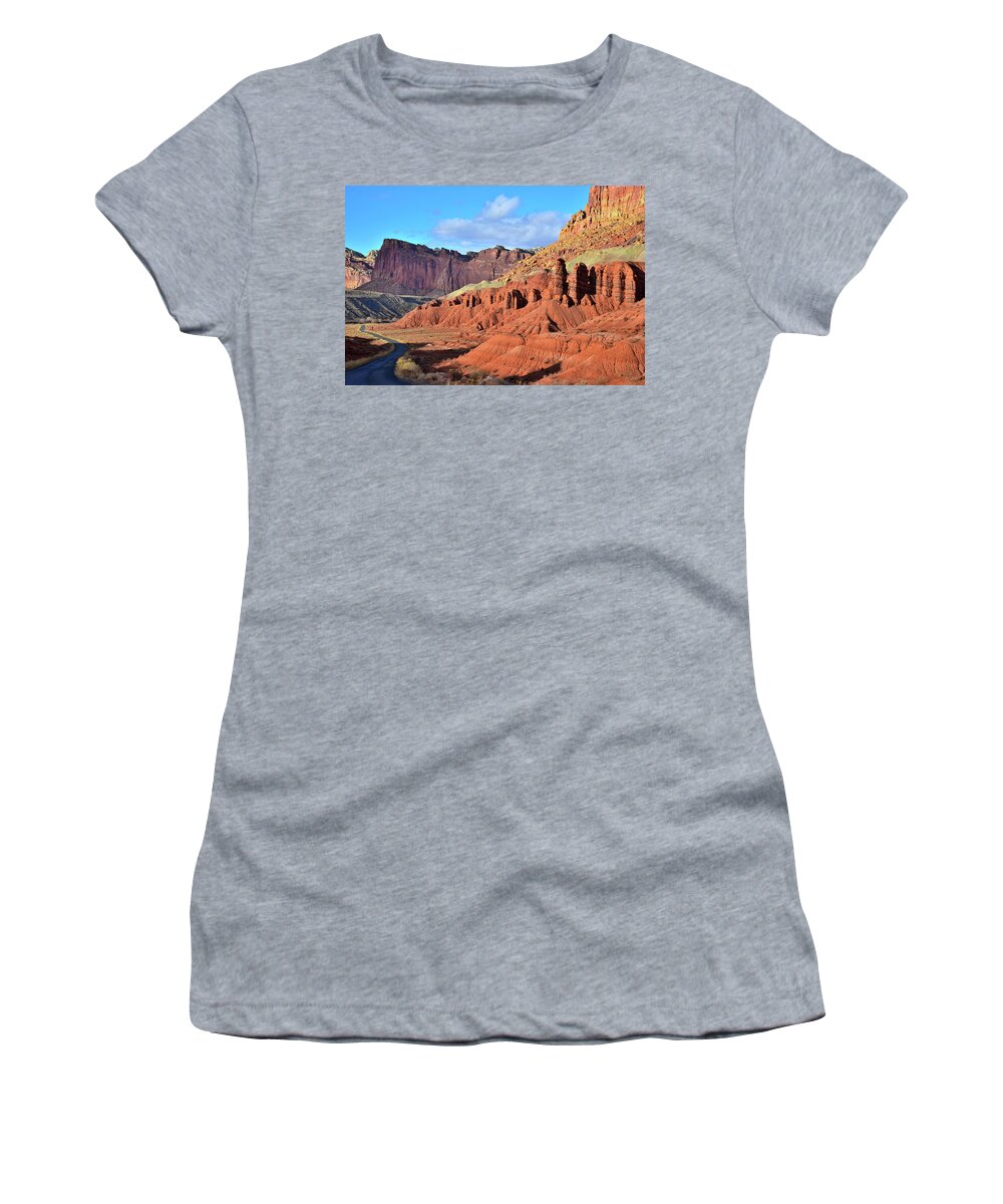 Capitol Reef National Park Women's T-Shirt featuring the photograph Heading North along Scenic Drive in Capitol Reef NP by Ray Mathis