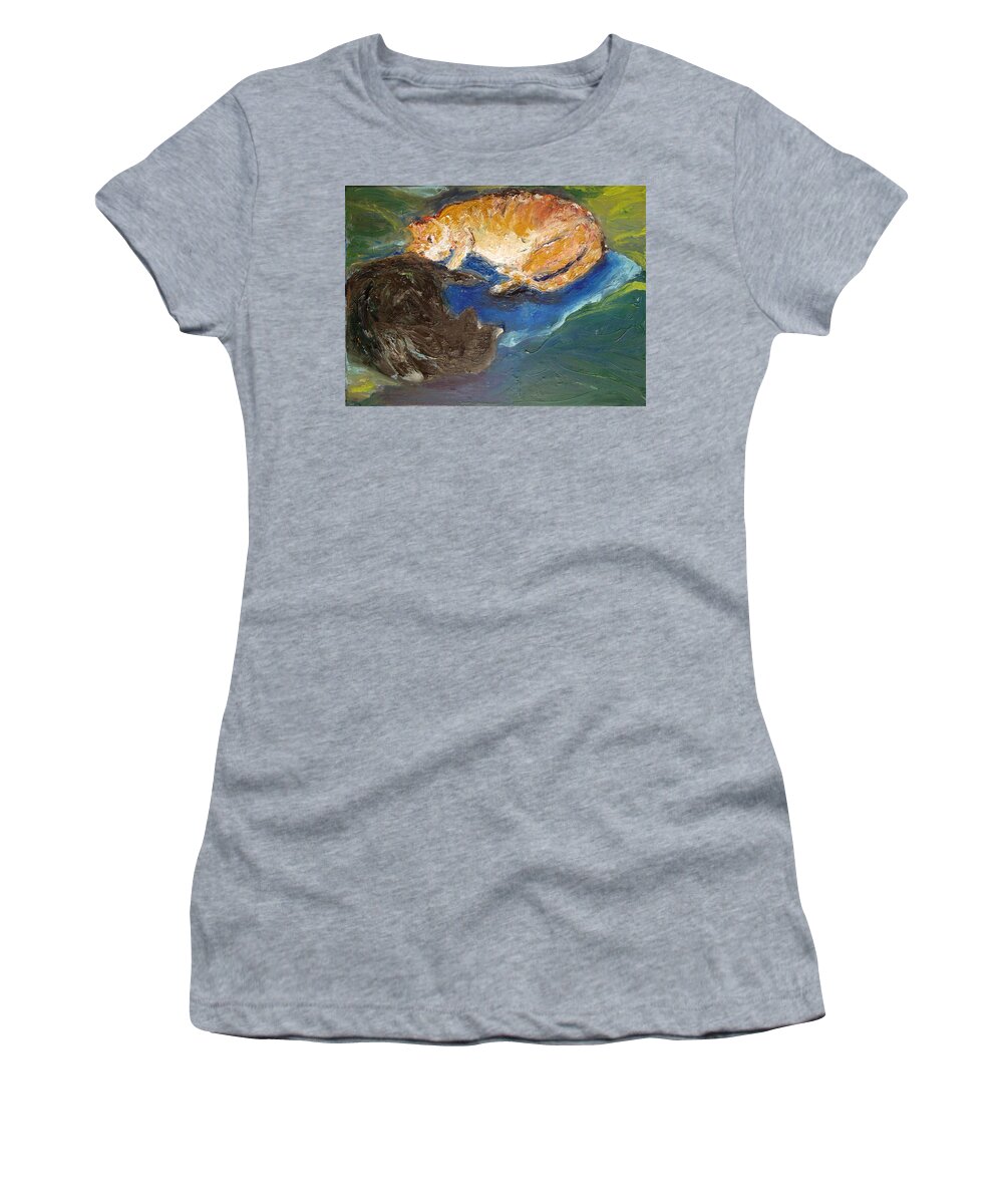 Cats Women's T-Shirt featuring the painting Heads or Tails by Susan Esbensen