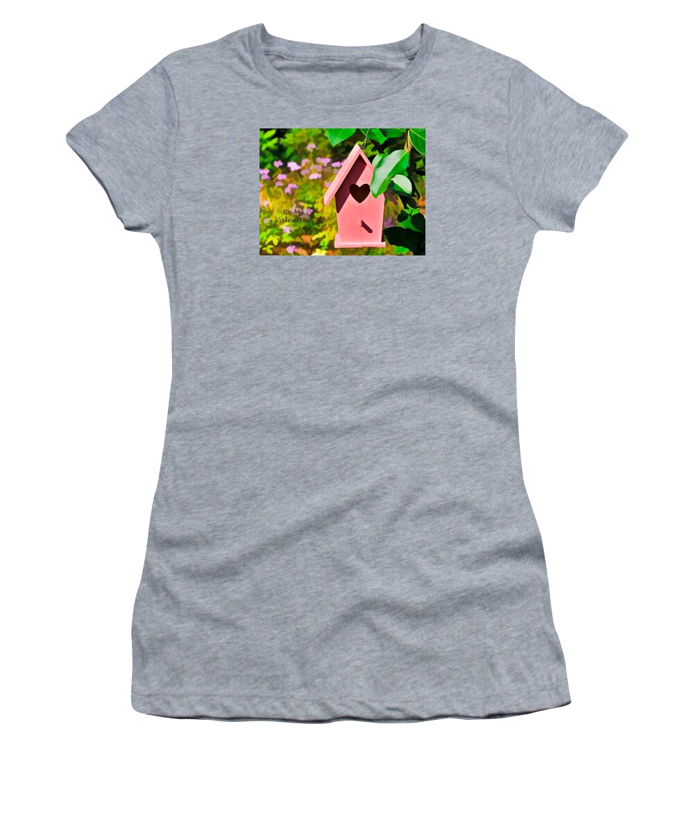 Be My Valentine Women's T-Shirt featuring the photograph Heart Birdhouse Valentine Card by Ginger Wakem
