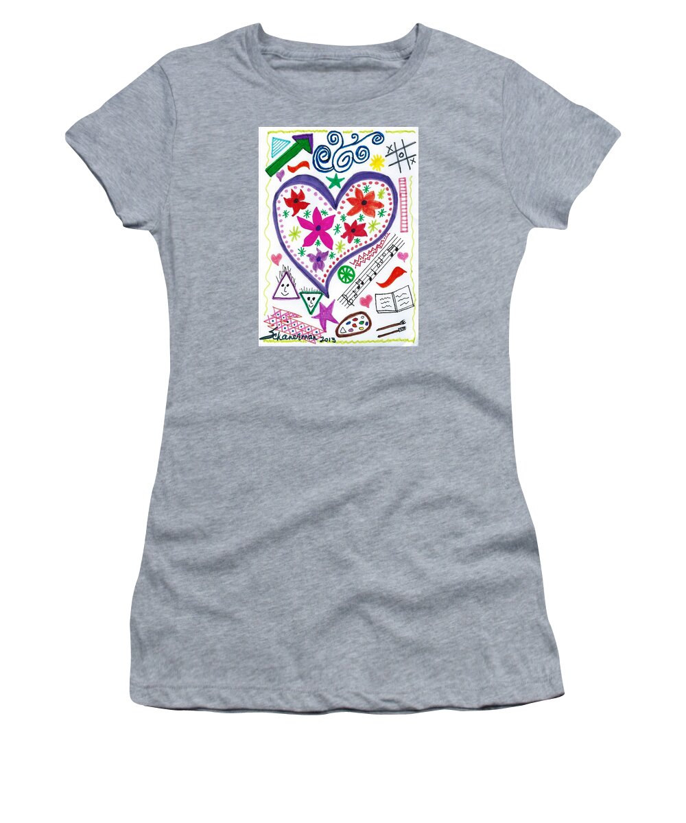 Doodle Art Women's T-Shirt featuring the drawing HeARTs and Flowers by Susan Schanerman