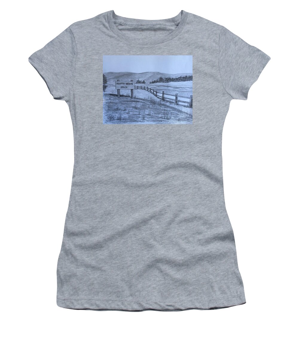 Landscape Women's T-Shirt featuring the drawing Hearts Desire Beach by Tony Clark