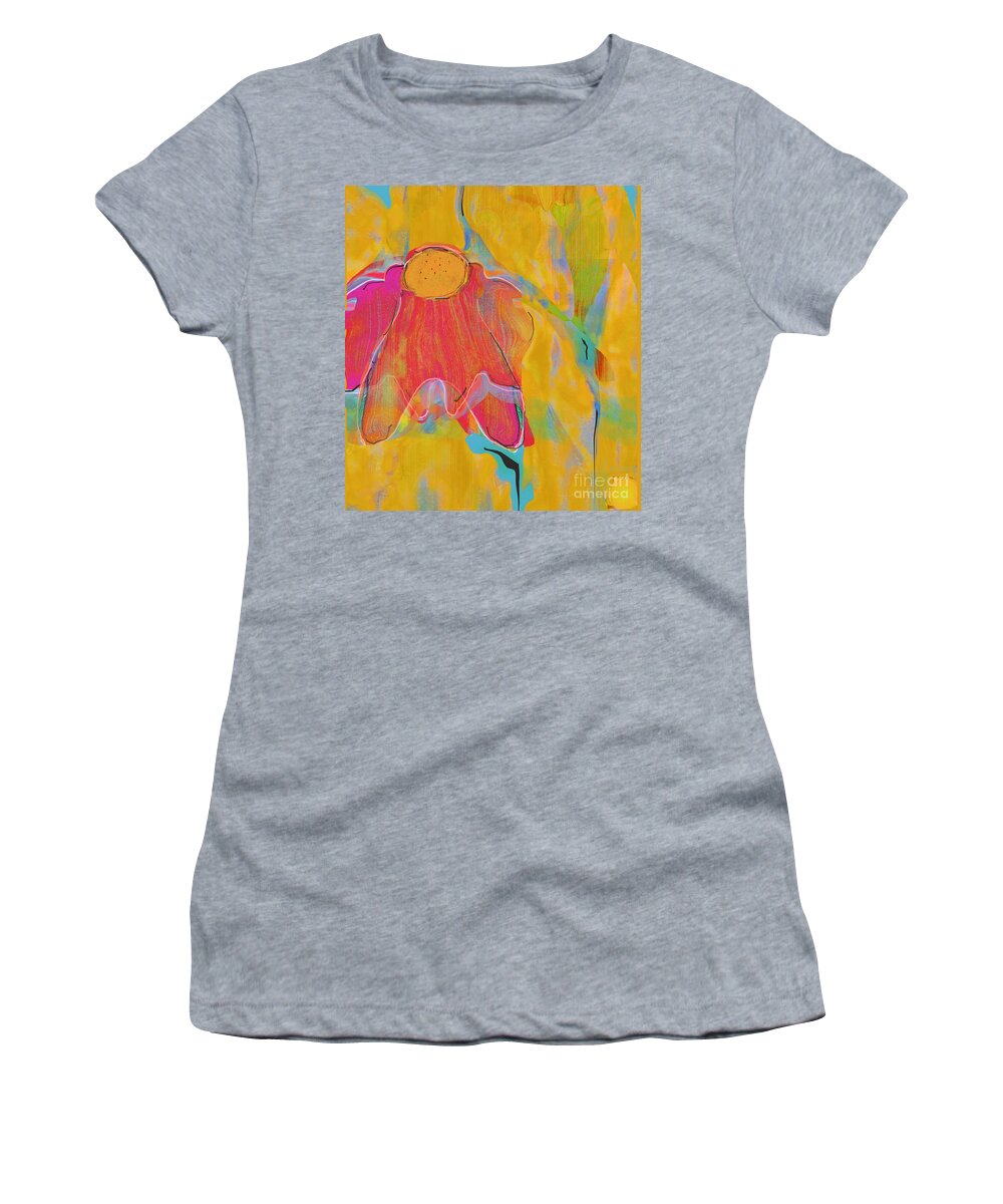 Square Women's T-Shirt featuring the mixed media Hearts In Flowers Wild and Free by Zsanan Studio