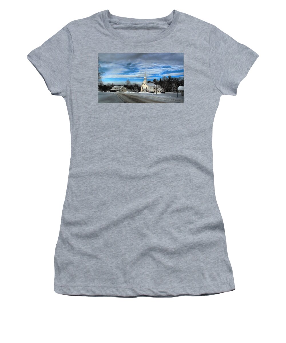Snow Women's T-Shirt featuring the photograph New Snow on Hebron Common by Wayne King