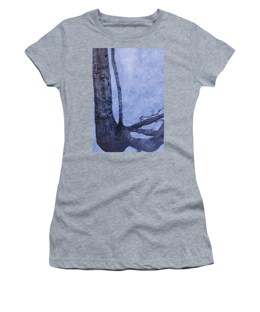 Tree Trunk Women's T-Shirt featuring the painting Hedden Park II by Leah Tomaino