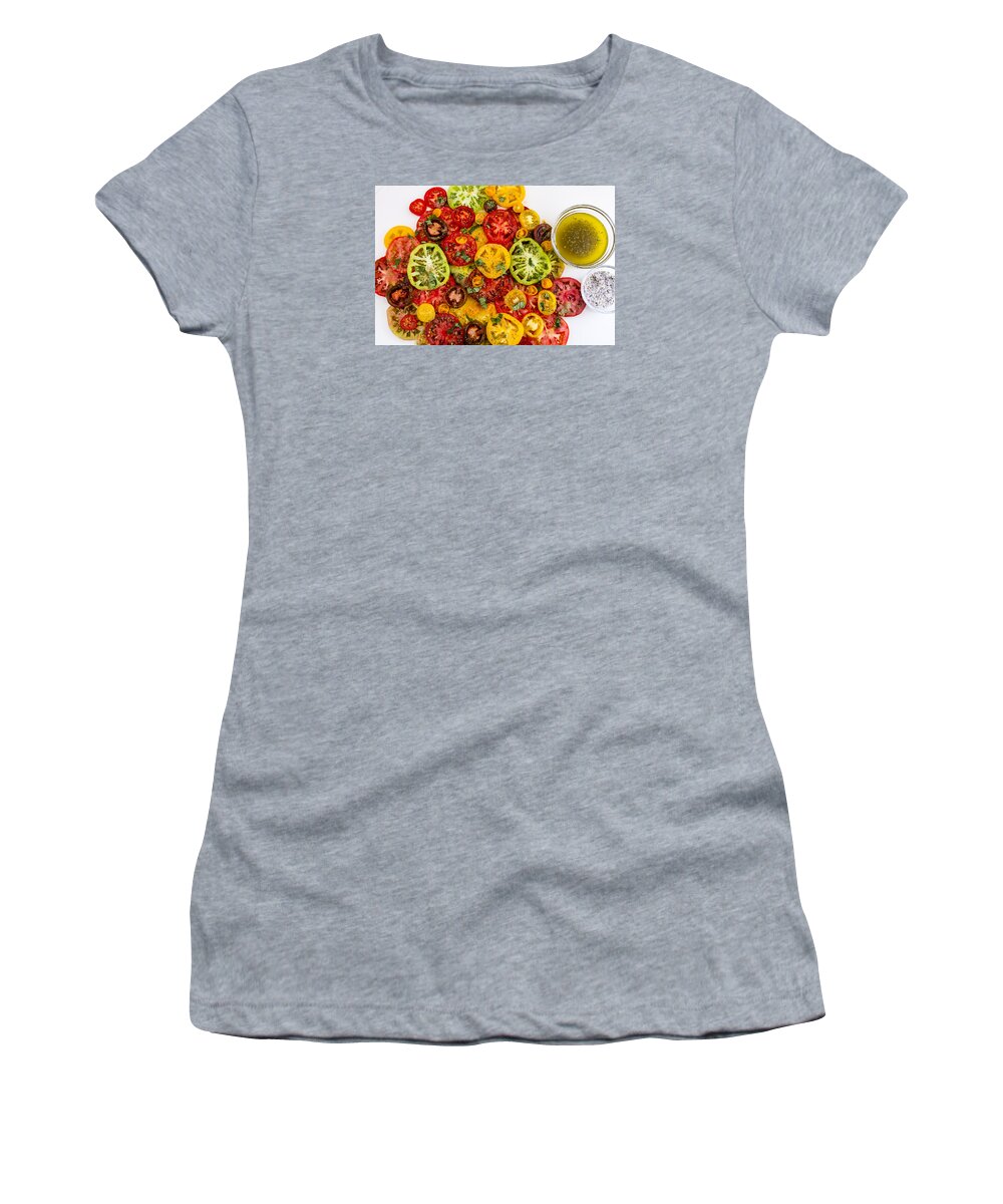 Autumn Women's T-Shirt featuring the photograph Heirloom Tomato Slices by Teri Virbickis