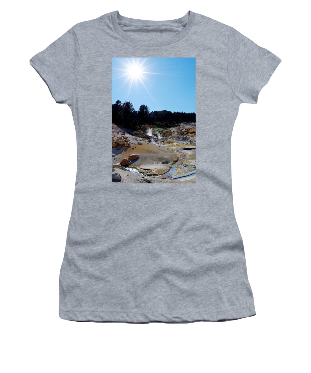 Hell On Earth Women's T-Shirt featuring the photograph Hell On Earth -- Steam Vents at Bumpass Hell in Lassen Volcanic National Park, California by Darin Volpe