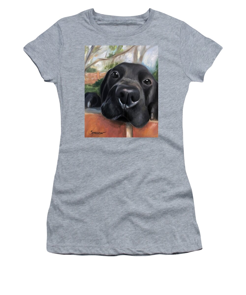 Black Lab Women's T-Shirt featuring the painting Hello by Mary Sparrow