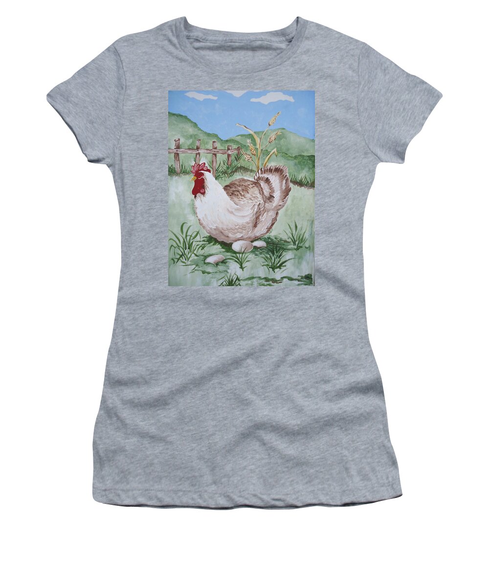 Hen Women's T-Shirt featuring the painting Hen and Eggs by Leslie Manley