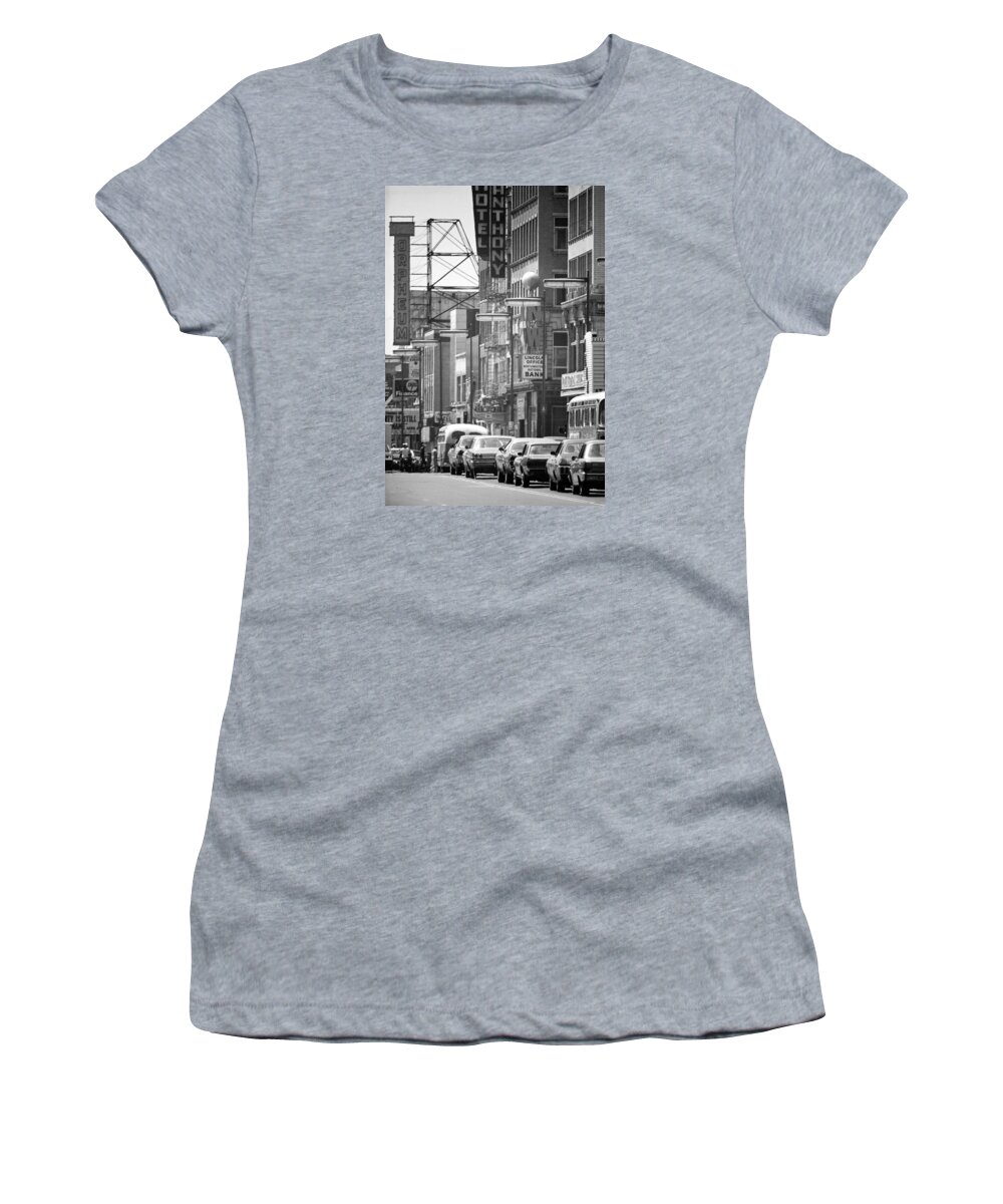 Book Work Women's T-Shirt featuring the photograph Hennepin and the Orpheum by Mike Evangelist