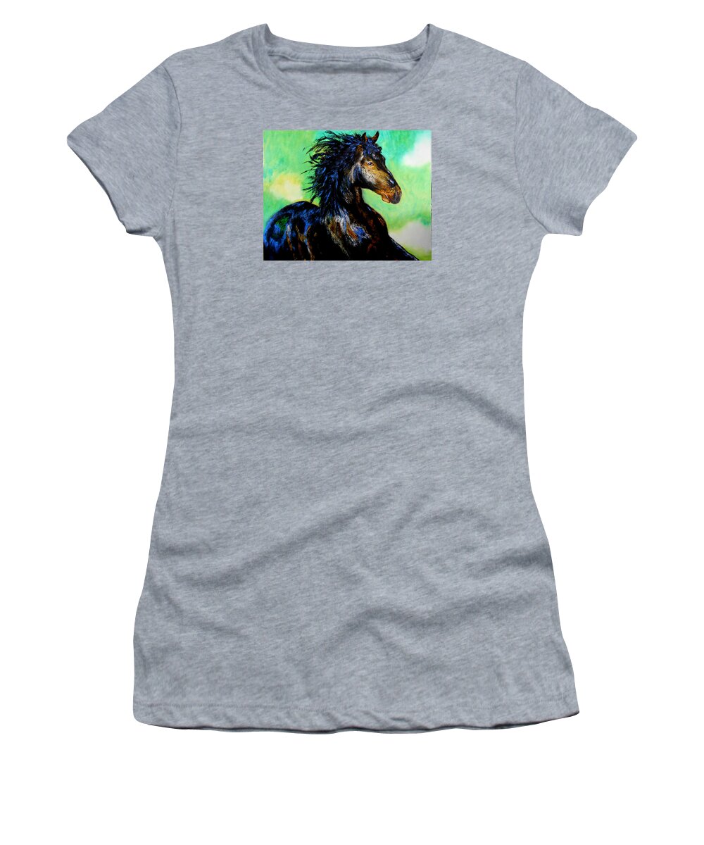 Horses Women's T-Shirt featuring the painting Hercules by Maris Sherwood