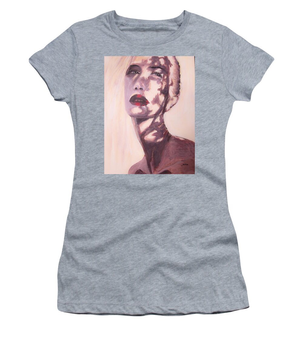 Portrait Art Women's T-Shirt featuring the painting Here Comes The Sun by Jarko Aka Lui Grande