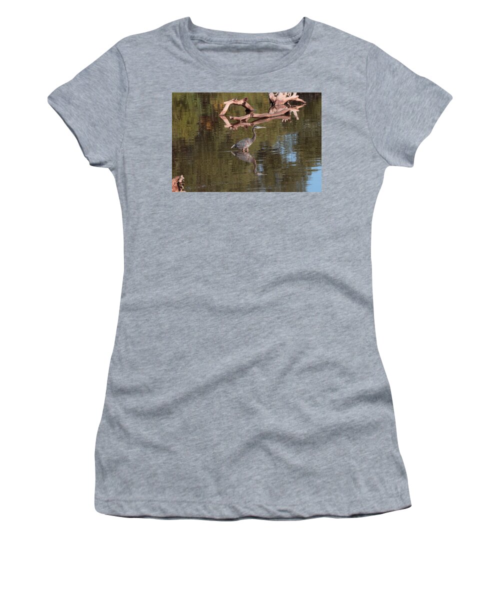 Heron Women's T-Shirt featuring the photograph Heron Reflection by John Moyer