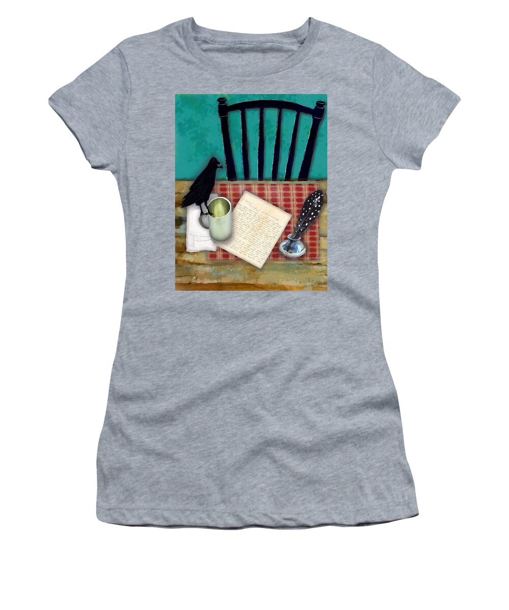 Tablescape Women's T-Shirt featuring the digital art He's Gone by Lisa Noneman