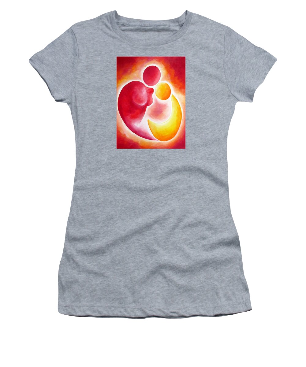 Red Women's T-Shirt featuring the painting He's... my snuggles by Jennifer Hannigan-Green