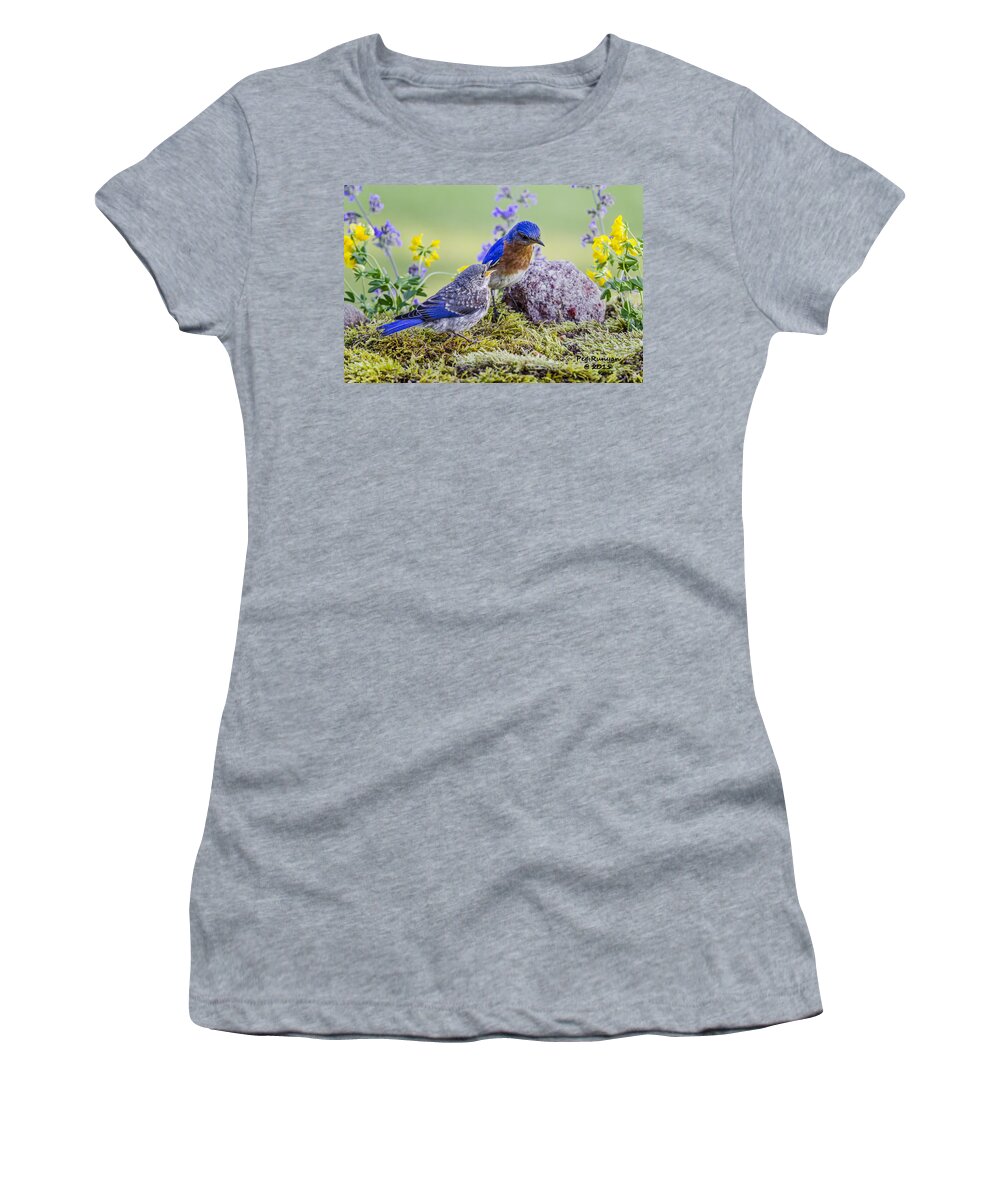 Bluebird Women's T-Shirt featuring the photograph Hey Dad I'm Hungry by Peg Runyan