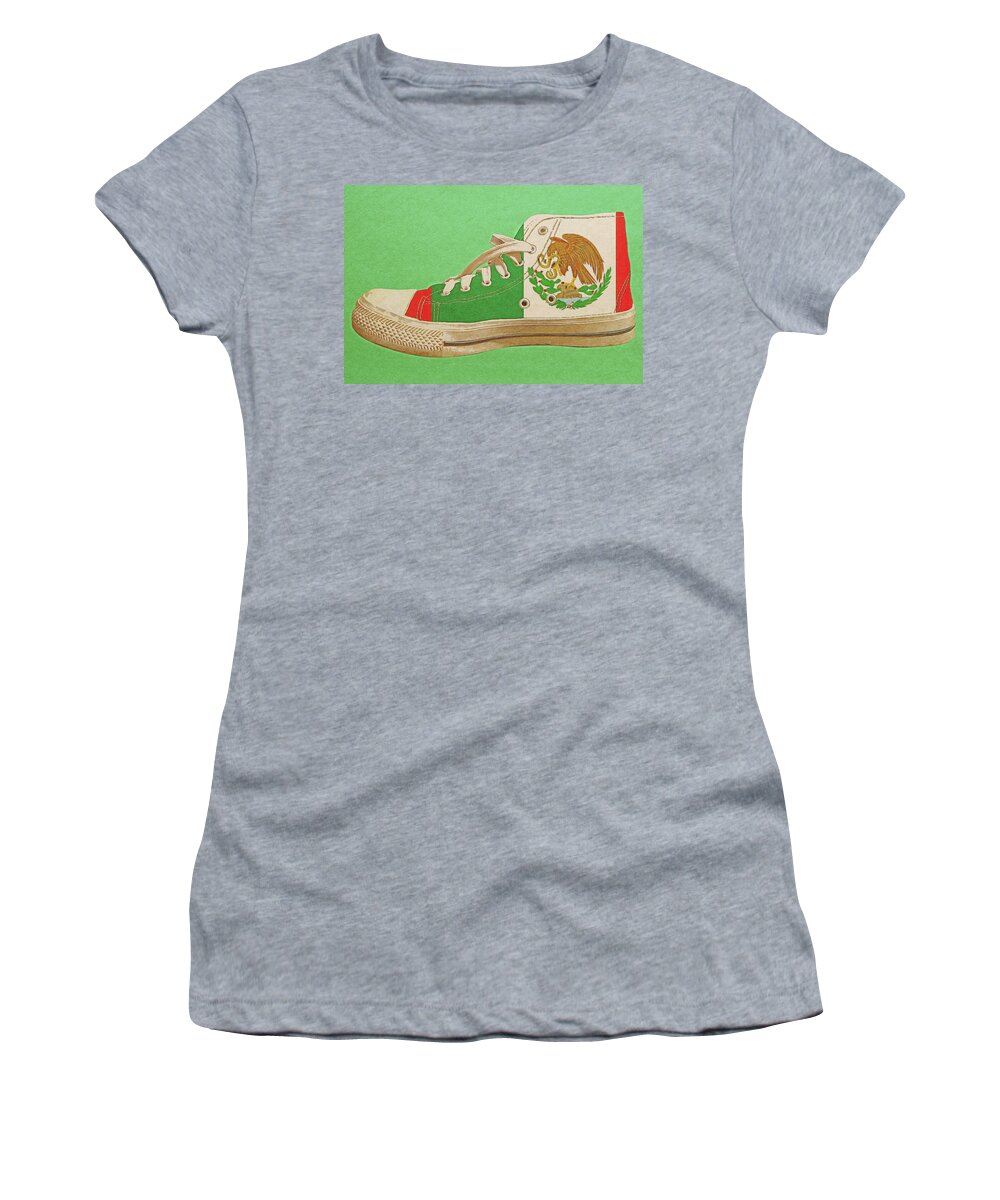 Shoe Women's T-Shirt featuring the digital art Hi Top with Mexican Flag by Anthony Murphy
