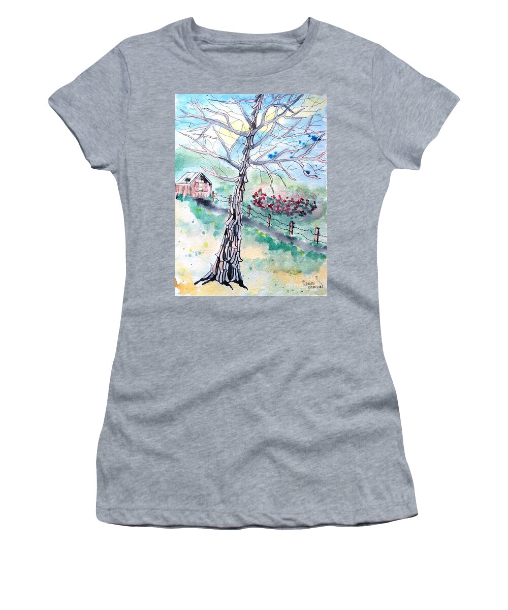 Hickory Tree Women's T-Shirt featuring the painting Hickory by Denise Tomasura