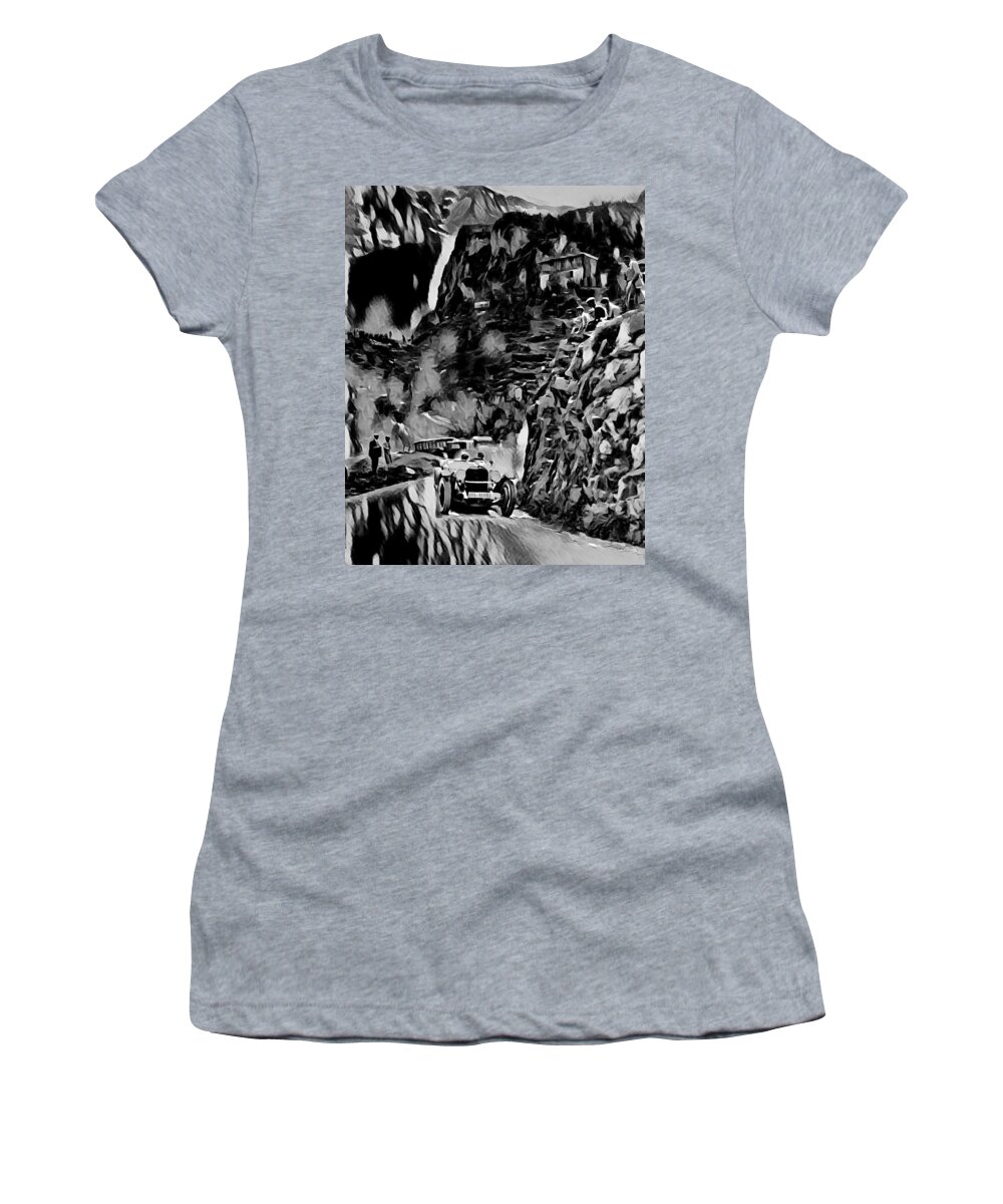 Oldtimer Women's T-Shirt featuring the digital art Hillclimbing by Jean-Louis Glineur alias DeVerviers