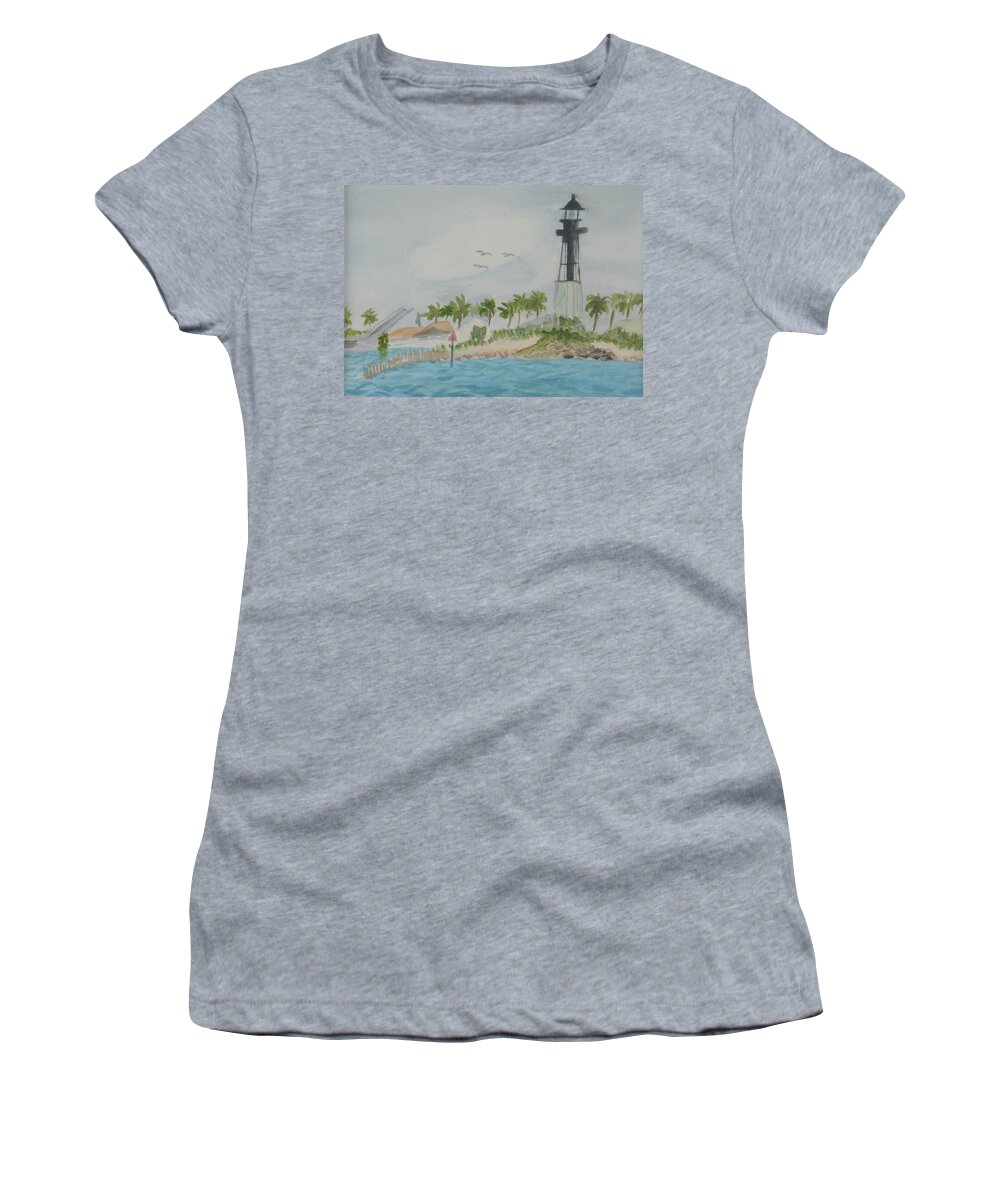 Hillsborough Lighthouse Women's T-Shirt featuring the painting Hillsborough Lighthouse by Donna Walsh