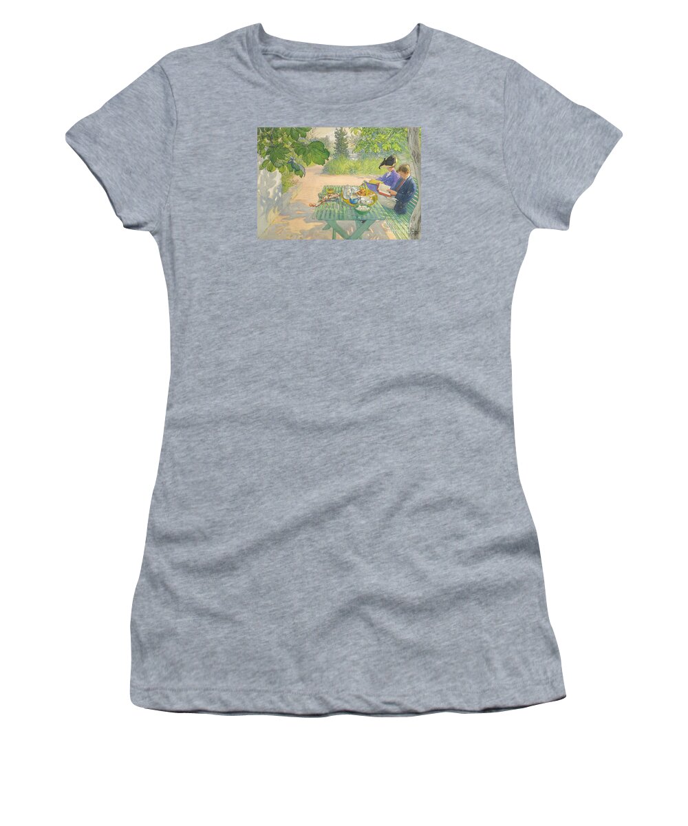 Holiday Reading By Carl Larsson Women's T-Shirt featuring the painting Holiday Reading by MotionAge Designs