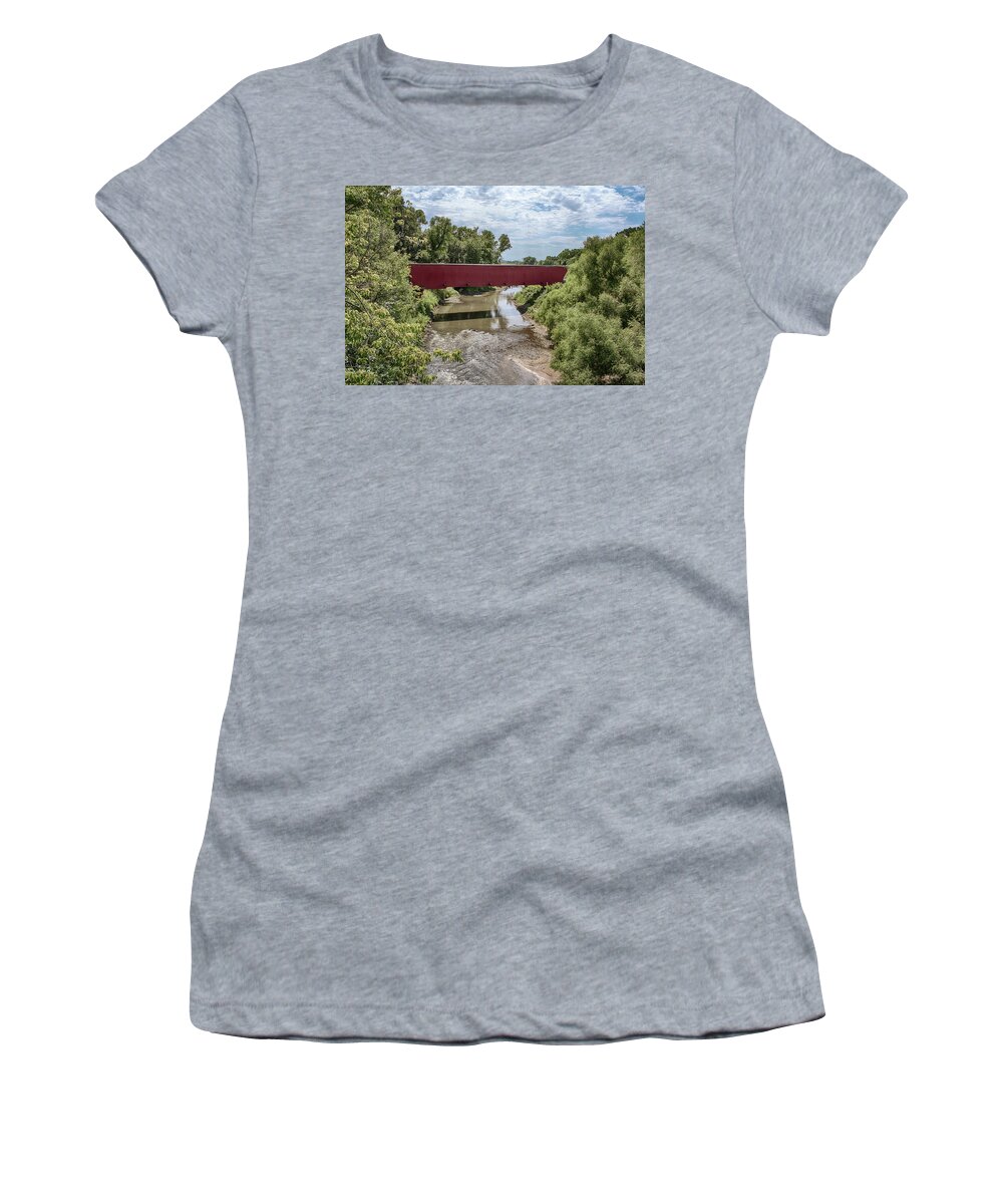 Holliwell Covered Bridge Women's T-Shirt featuring the photograph Holliwell Covered Bridge 3 by Susan Rissi Tregoning
