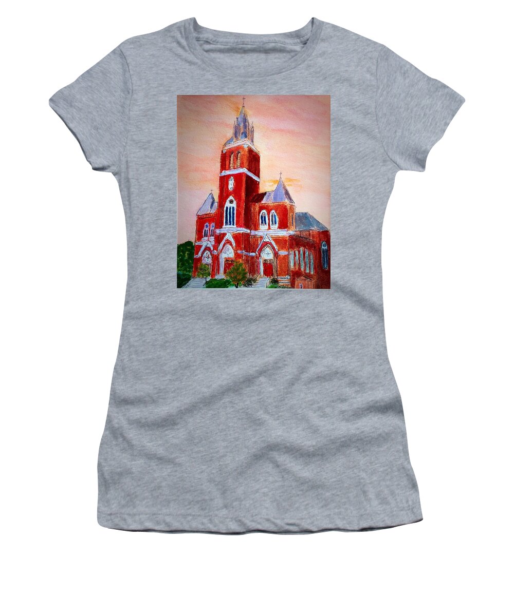 Amesbury Women's T-Shirt featuring the painting Holy Family Church by Anne Sands