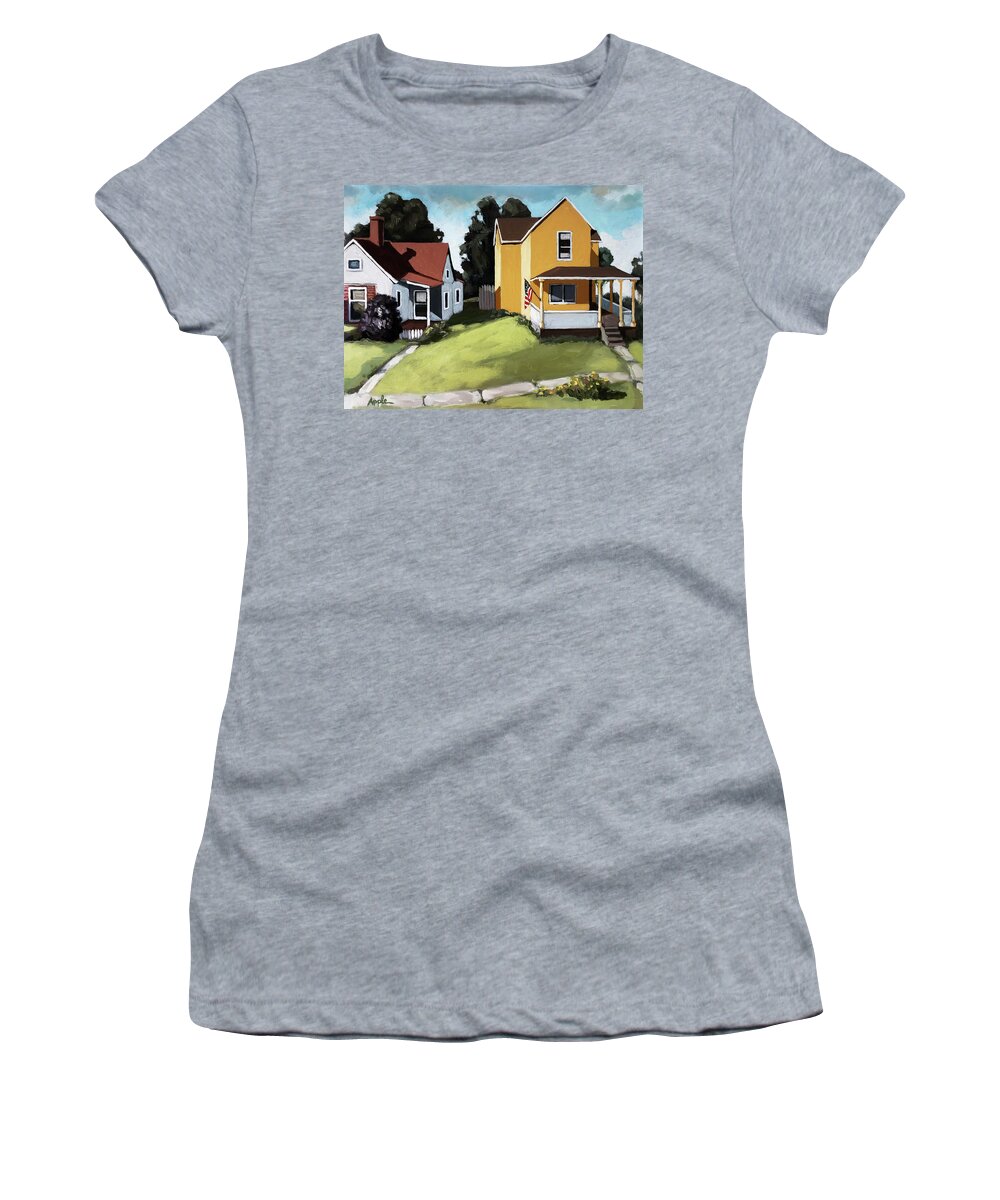 Houses Women's T-Shirt featuring the painting Hometown - urban scene oil painting by Linda Apple
